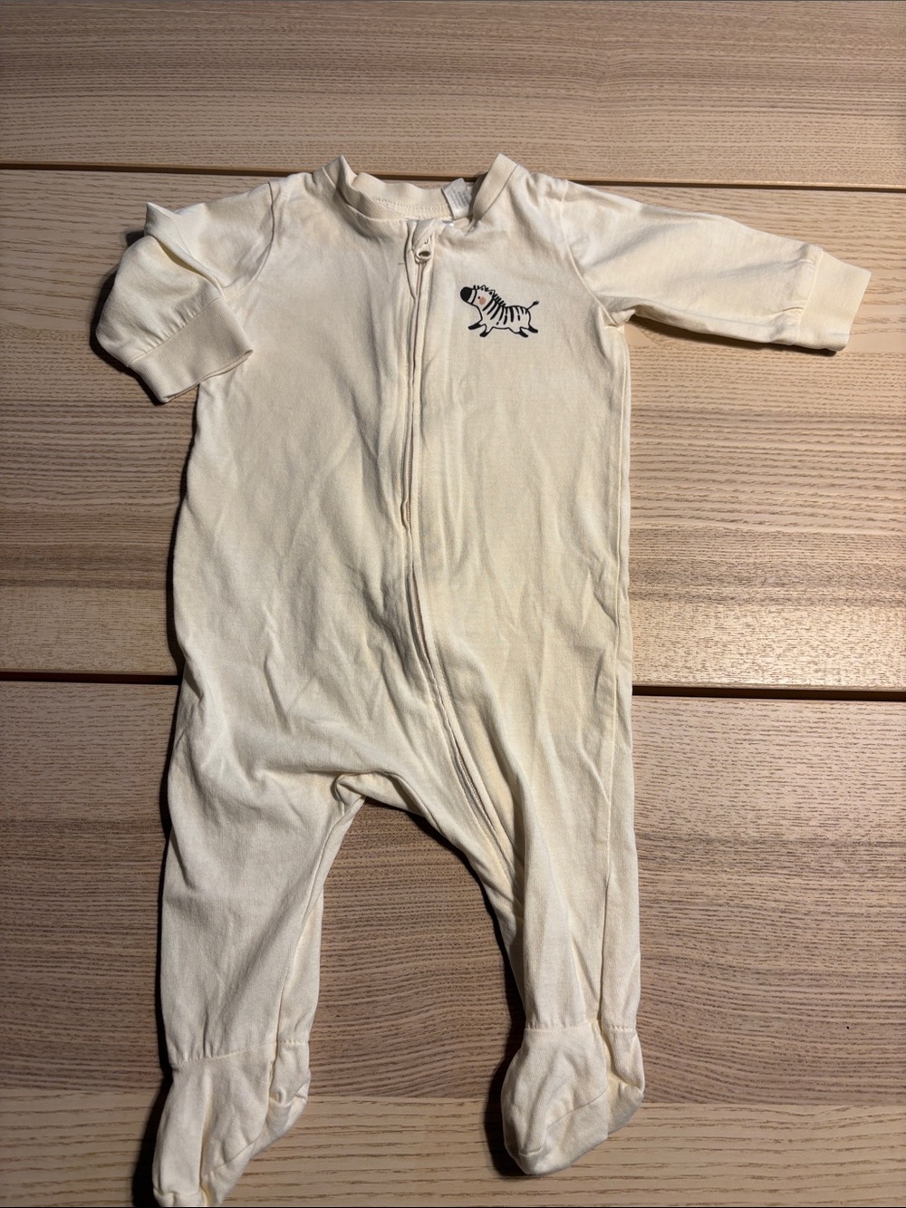 H&M Cream Footed One-Piece with Small Tiger Embroidery